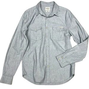 Lucky Brand Gray Herringbone Western Snap Shirt Size Small, Western Button Down